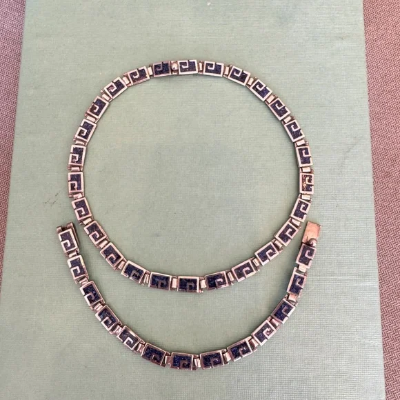 Margot de Taxco Mosaic Blue Enamel Sterling Silver Necklace and Bracelet Set